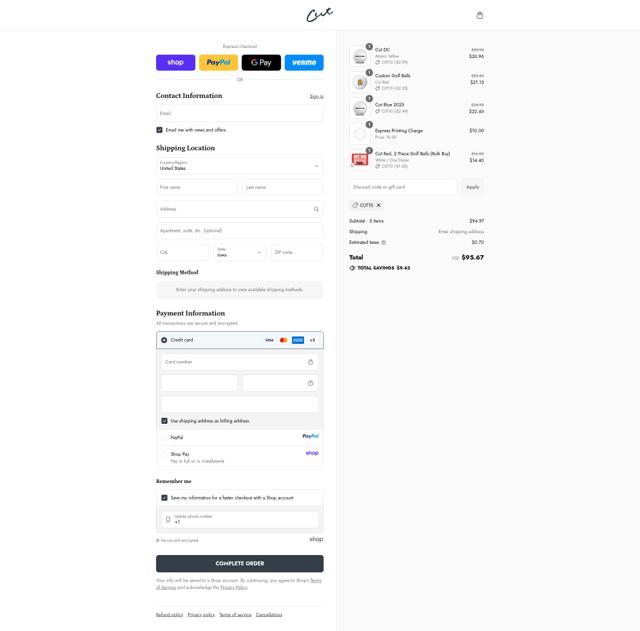 Cut Golf checkout page showing Cut Golf promo code box | Screenshot taken by SimplyCodes community member on Sep 15, 2025