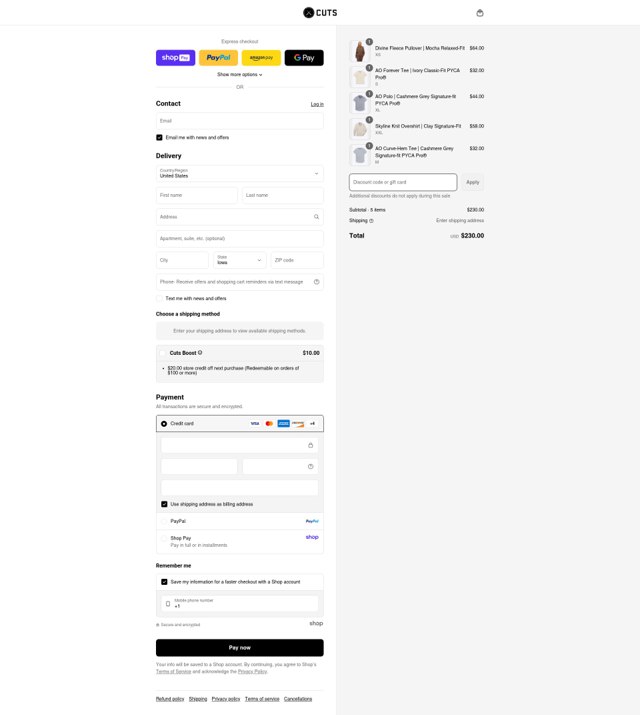 Cuts Clothing checkout page showing Cuts Clothing discount code box | Screenshot taken by SimplyCodes community member on Aug 24, 2025