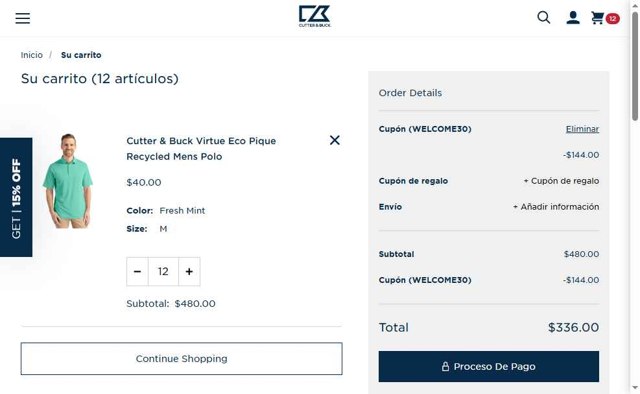 Cutter & Buck checkout page showing Cutter & Buck promo code box | Screenshot taken by SimplyCodes community member on Aug 20, 2025
