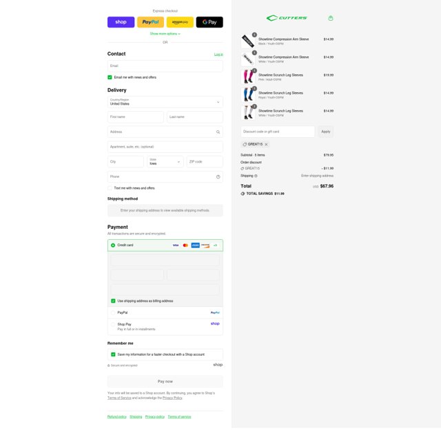 Cutters Sports checkout page showing Cutters Sports promo code box | Screenshot taken by SimplyCodes community member on Sep 2, 2025