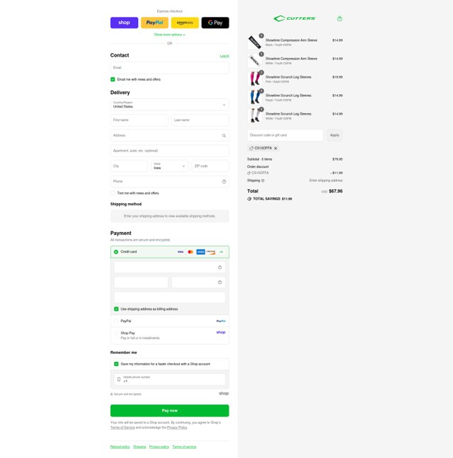 Cutters Sports checkout page showing Cutters Sports promo code box | Screenshot taken by SimplyCodes community member on Sep 2, 2025