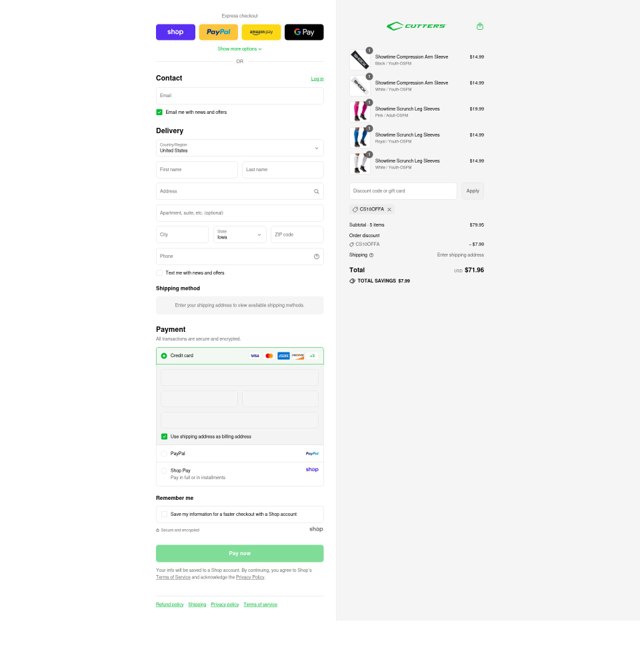 Cutters Sports checkout page showing Cutters Sports promo code box | Screenshot taken by SimplyCodes community member on Sep 2, 2025