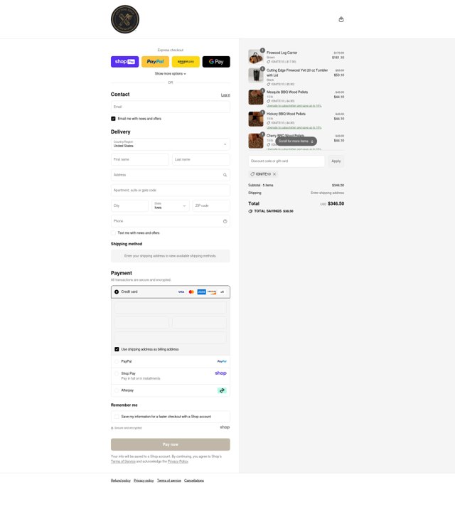 Cutting Edge Firewood checkout page showing Cutting Edge Firewood discount code box | Screenshot taken by SimplyCodes community member on Aug 15, 2025