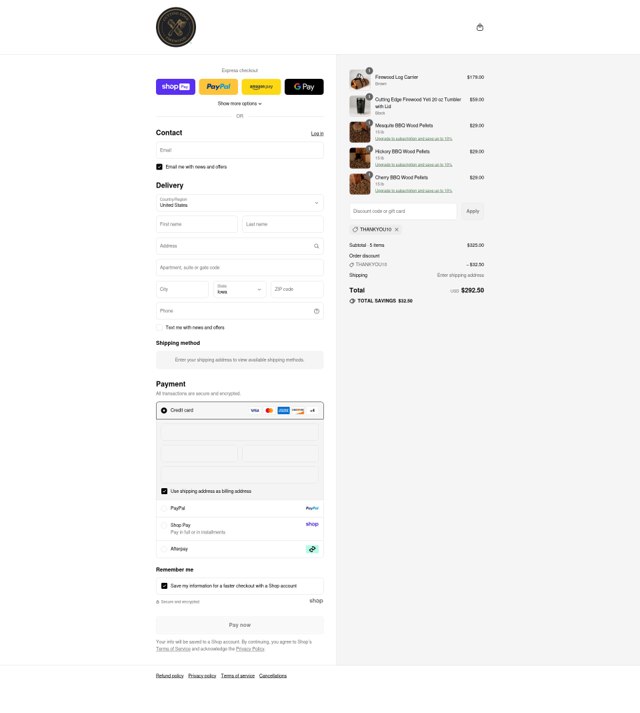 Cutting Edge Firewood checkout page showing Cutting Edge Firewood discount code box | Screenshot taken by SimplyCodes community member on Aug 20, 2025