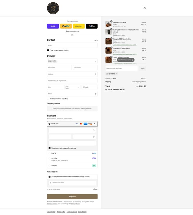 Cutting Edge Firewood checkout page showing Cutting Edge Firewood discount code box | Screenshot taken by SimplyCodes community member on Aug 28, 2025
