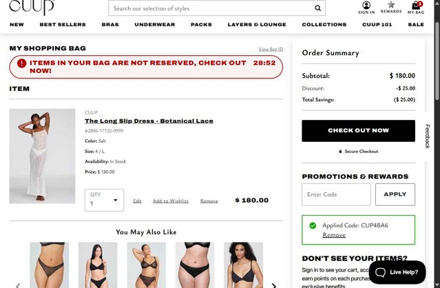 CUUP checkout page showing CUUP promo code box | Screenshot taken by SimplyCodes community member on Aug 11, 2025