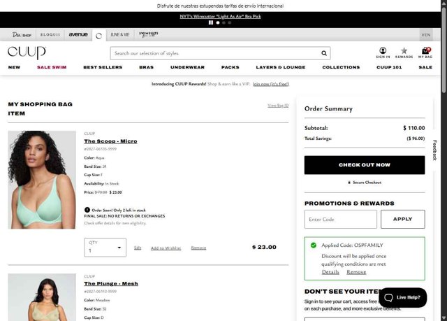 CUUP checkout page showing CUUP promo code box | Screenshot taken by SimplyCodes community member on Aug 16, 2025