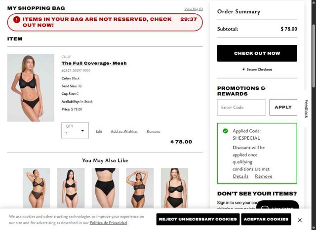 CUUP checkout page showing CUUP promo code box | Screenshot taken by SimplyCodes community member on Aug 12, 2025