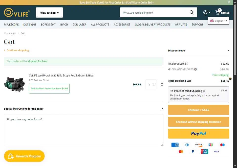 Cvlife checkout page showing Cvlife discount code box | Screenshot taken by SimplyCodes community member on Jan 11, 2026