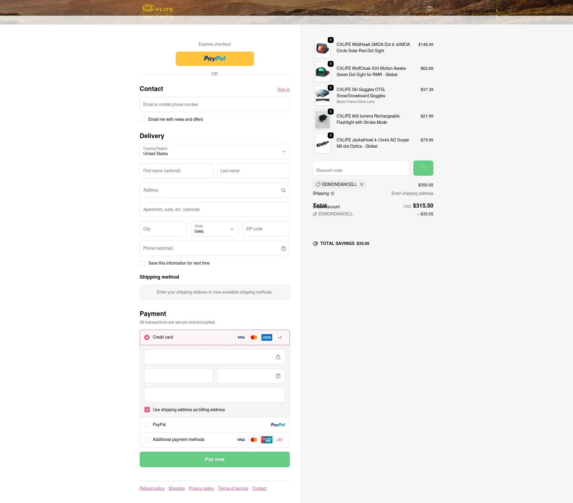 Cvlife checkout page showing Cvlife discount code box | Screenshot taken by SimplyCodes community member on Jan 9, 2026