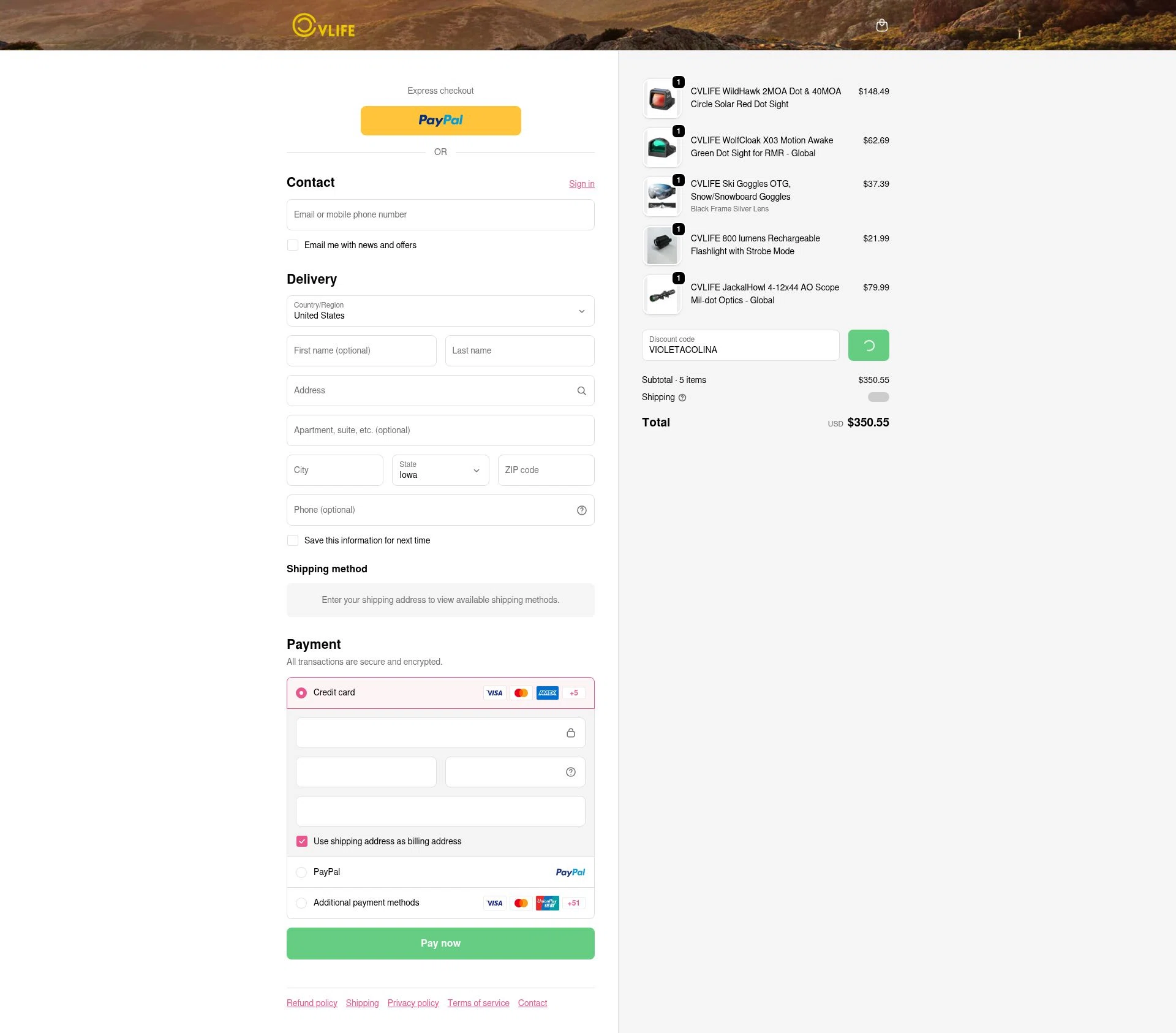Cvlife checkout page showing Cvlife discount code box | Screenshot taken by SimplyCodes community member on Jan 9, 2026