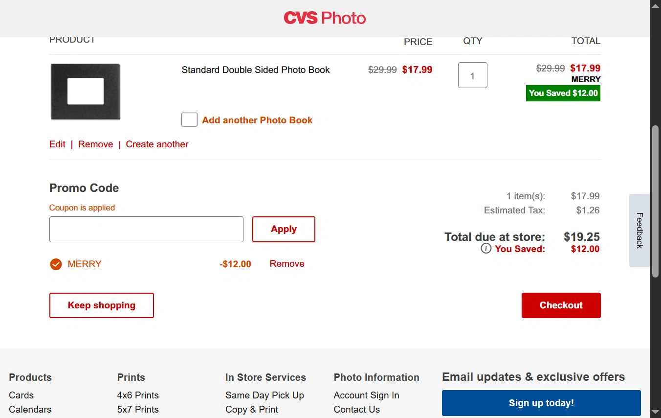 CVS CarePass checkout page showing CVS CarePass promo code box | Screenshot taken by SimplyCodes community member on Dec 21, 2025
