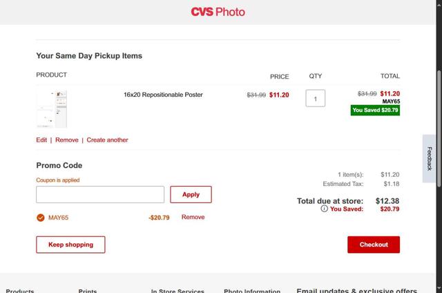 CVS Optical checkout page showing CVS Optical promo code box | Screenshot taken by SimplyCodes community member on May 5, 2025