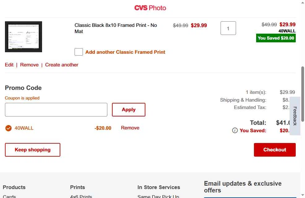 CVS Optical checkout page showing CVS Optical promo code box | Screenshot taken by SimplyCodes community member on Jan 11, 2026