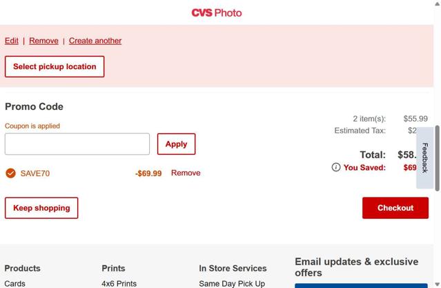 CVS Photo checkout page showing CVS Photo promo code box | Screenshot taken by SimplyCodes community member on Oct 8, 2025