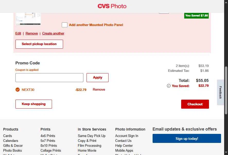 CVS Photo checkout page showing CVS Photo promo code box | Screenshot taken by SimplyCodes community member on Dec 1, 2025