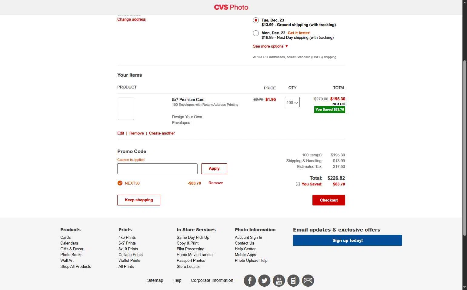 CVS Photo checkout page showing CVS Photo promo code box | Screenshot taken by SimplyCodes community member on Dec 12, 2025