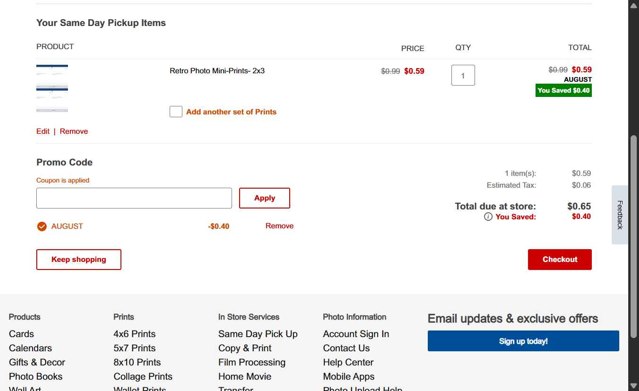 CVS Photo checkout page showing CVS Photo promo code box | Screenshot taken by SimplyCodes community member on Aug 21, 2025