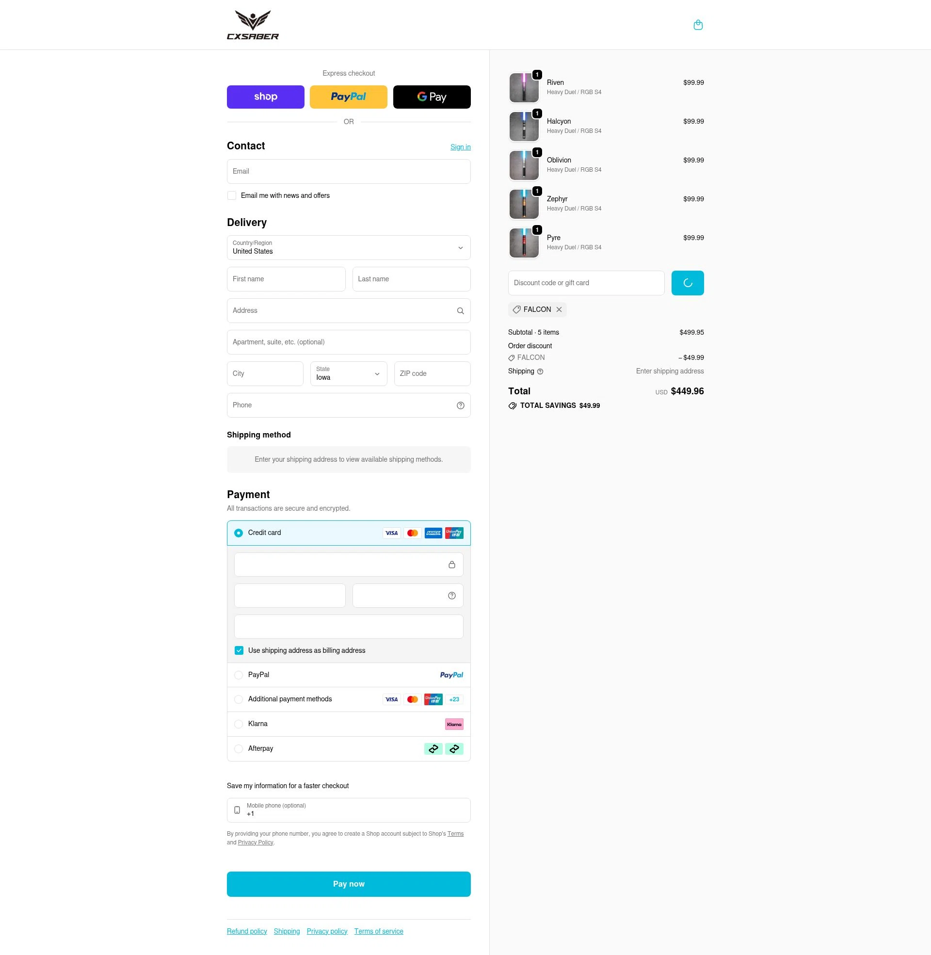 CXSABER checkout page showing CXSABER discount code box | Screenshot taken by SimplyCodes community member on Feb 7, 2026