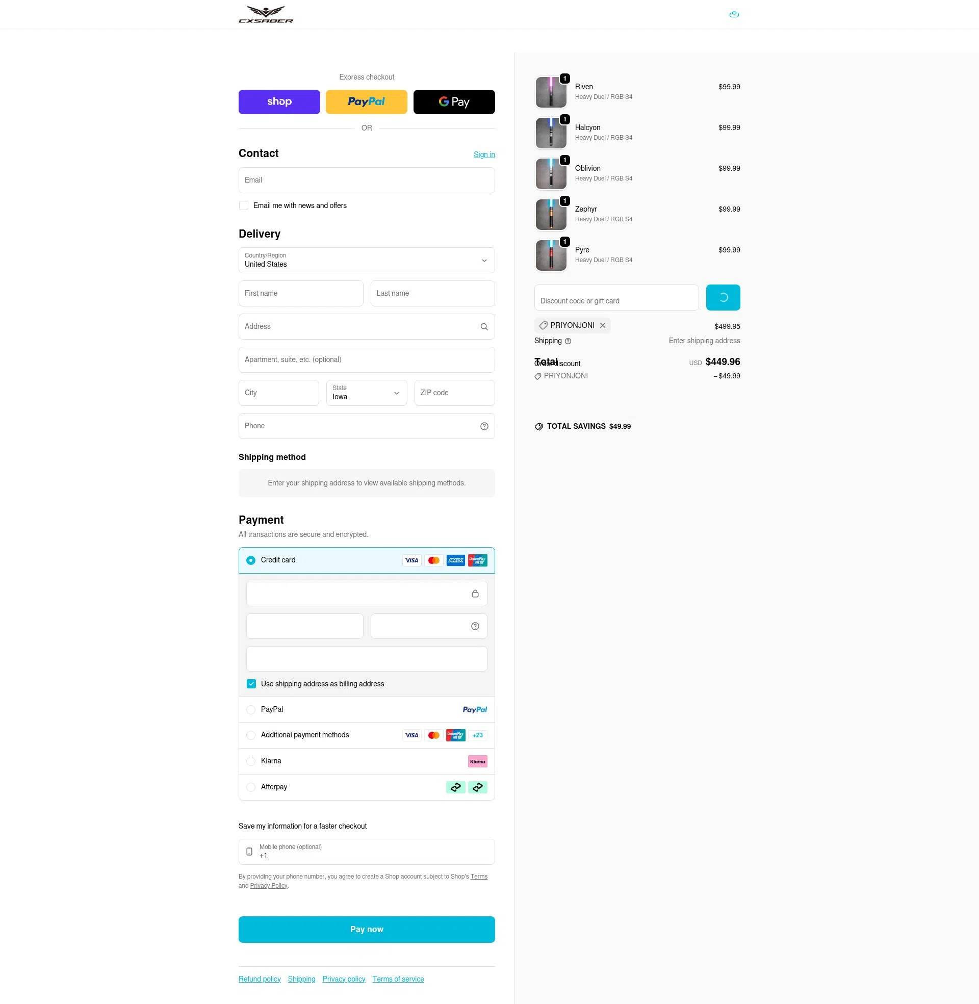 CXSABER checkout page showing CXSABER discount code box | Screenshot taken by SimplyCodes community member on Feb 7, 2026