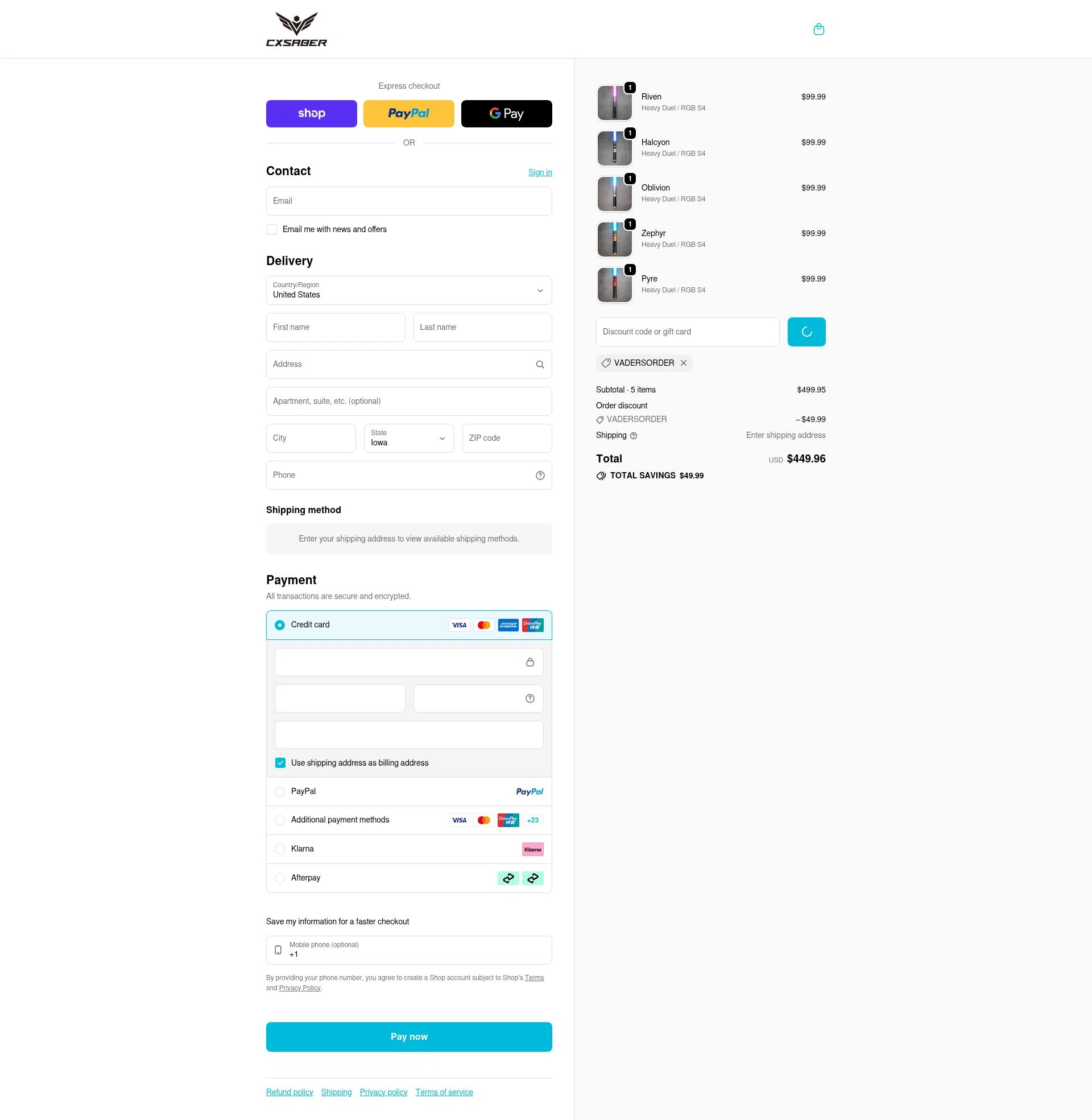 CXSABER checkout page showing CXSABER discount code box | Screenshot taken by SimplyCodes community member on Feb 7, 2026