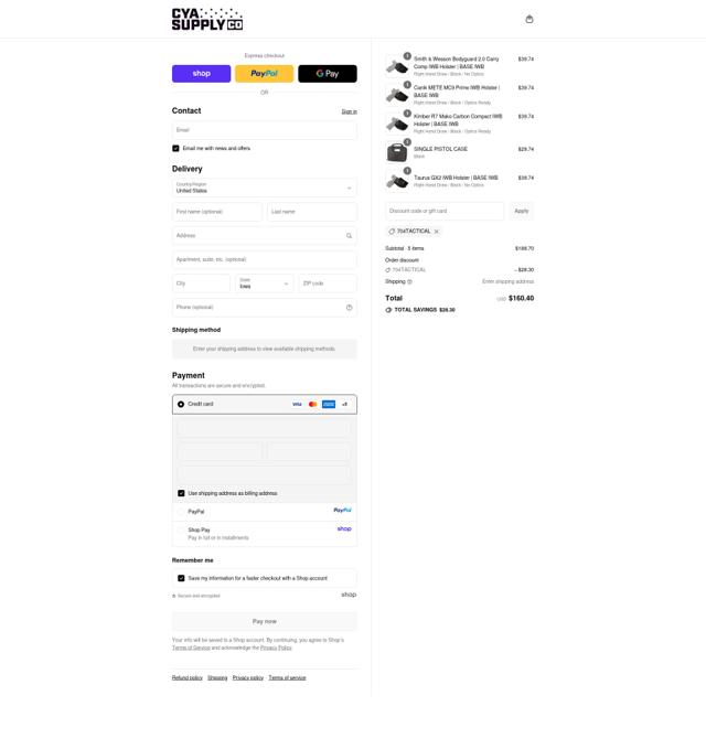 CYA Supply Co checkout page showing CYA Supply Co discount code box | Screenshot taken by SimplyCodes community member on Sep 11, 2025