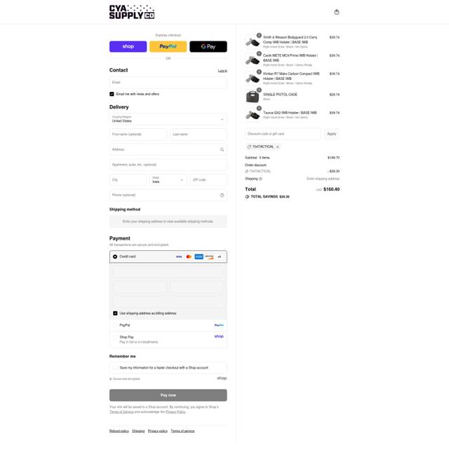 CYA Supply Co checkout page showing CYA Supply Co discount code box | Screenshot taken by SimplyCodes community member on Sep 8, 2025