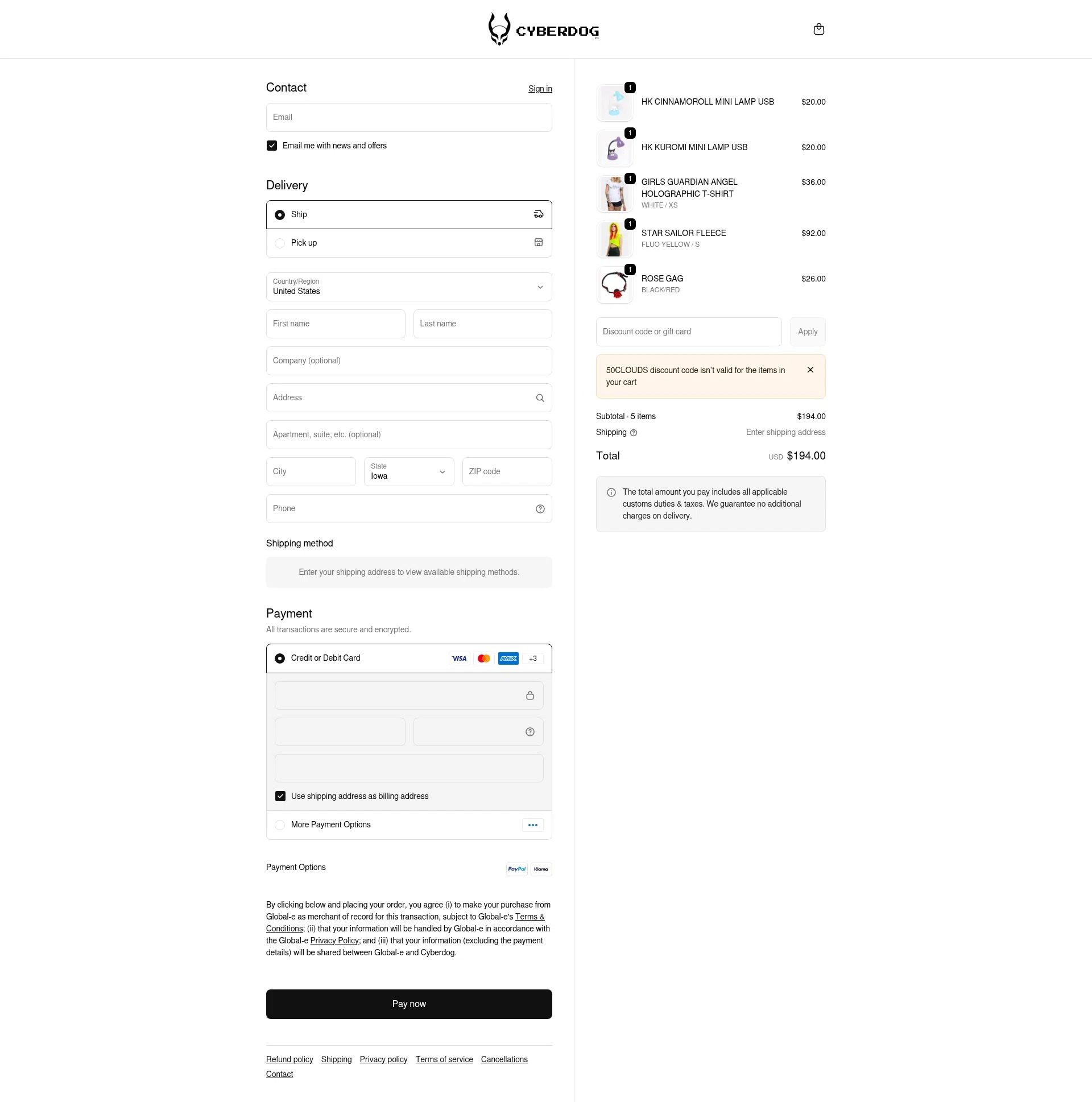Cyberdog checkout page showing Cyberdog discount code box | Screenshot taken by SimplyCodes community member on Feb 10, 2026