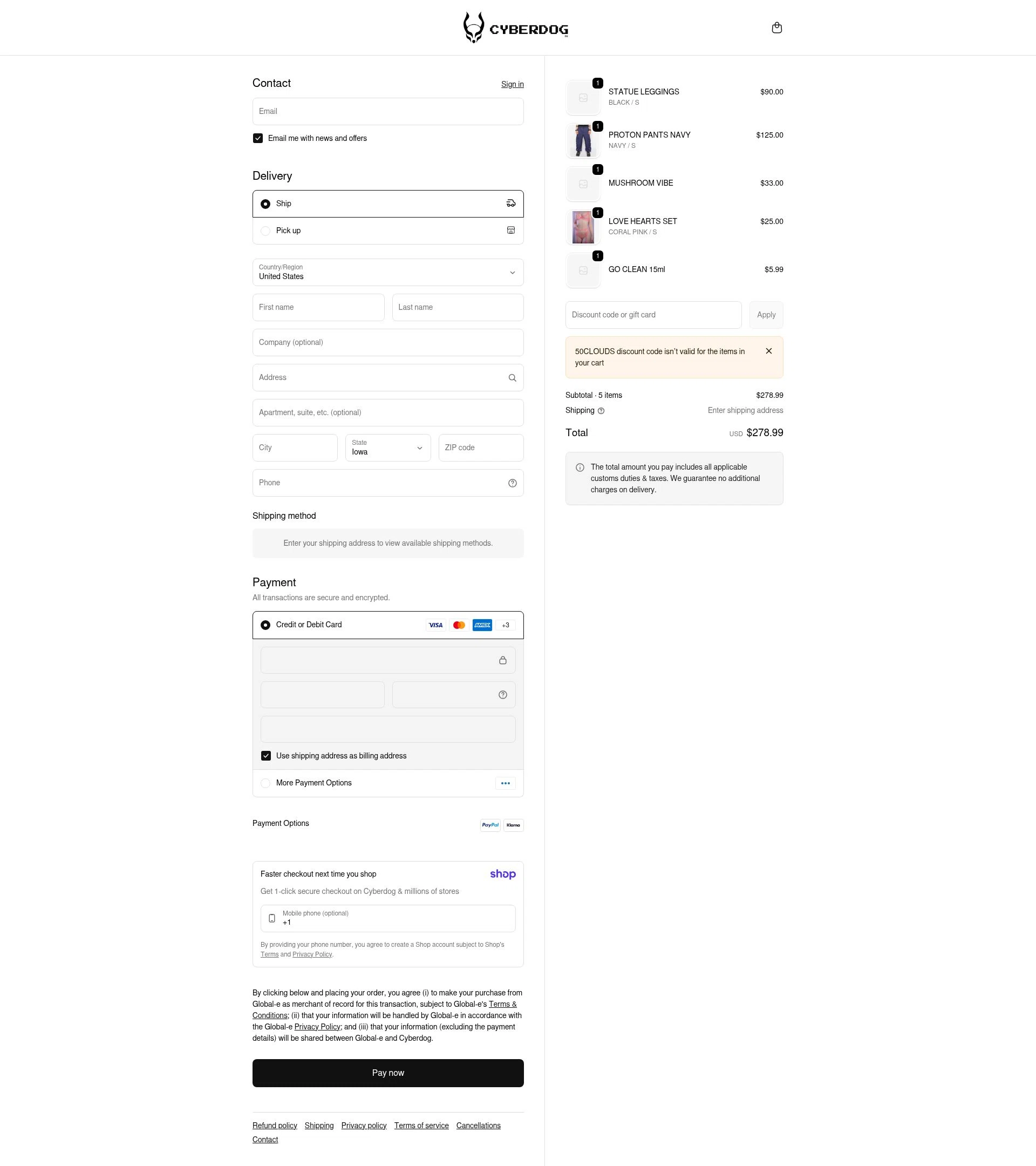 Cyberdog checkout page showing Cyberdog discount code box | Screenshot taken by SimplyCodes community member on Jan 10, 2026