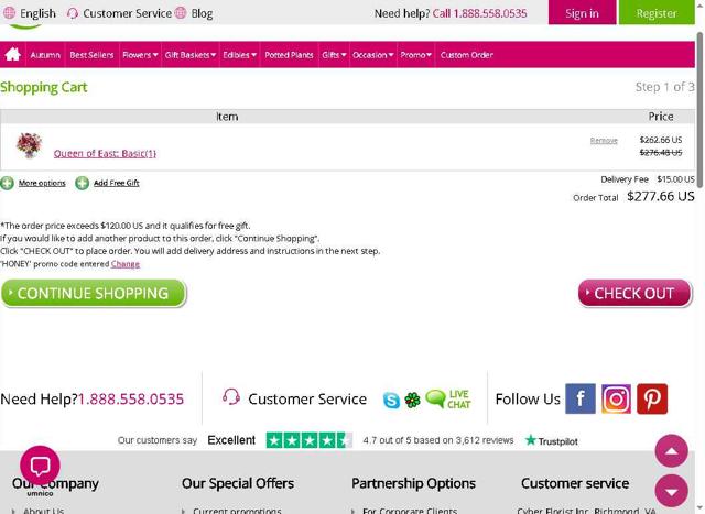 Cyber Florist checkout page showing Cyber Florist coupon code box | Screenshot taken by SimplyCodes community member on Sep 13, 2025