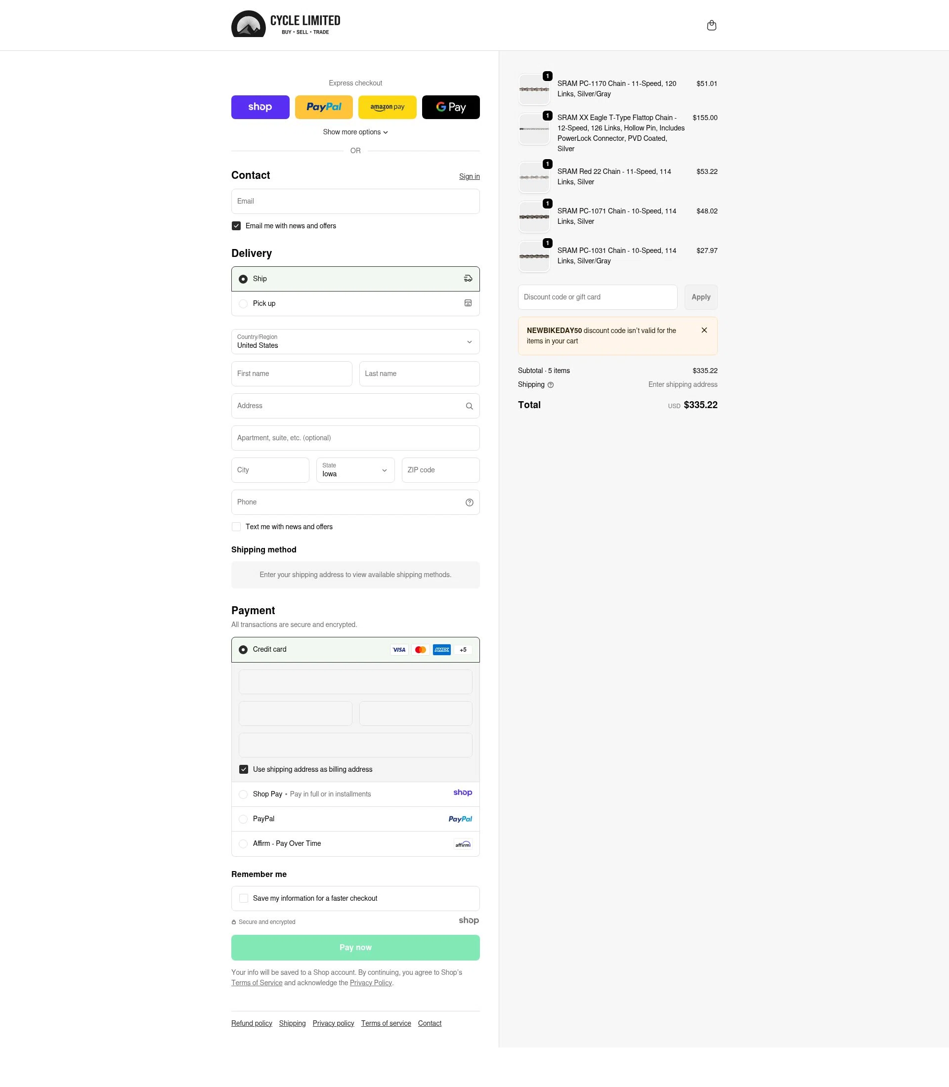 Cycle Limited checkout page showing Cycle Limited discount code box | Screenshot taken by SimplyCodes community member on Dec 27, 2025