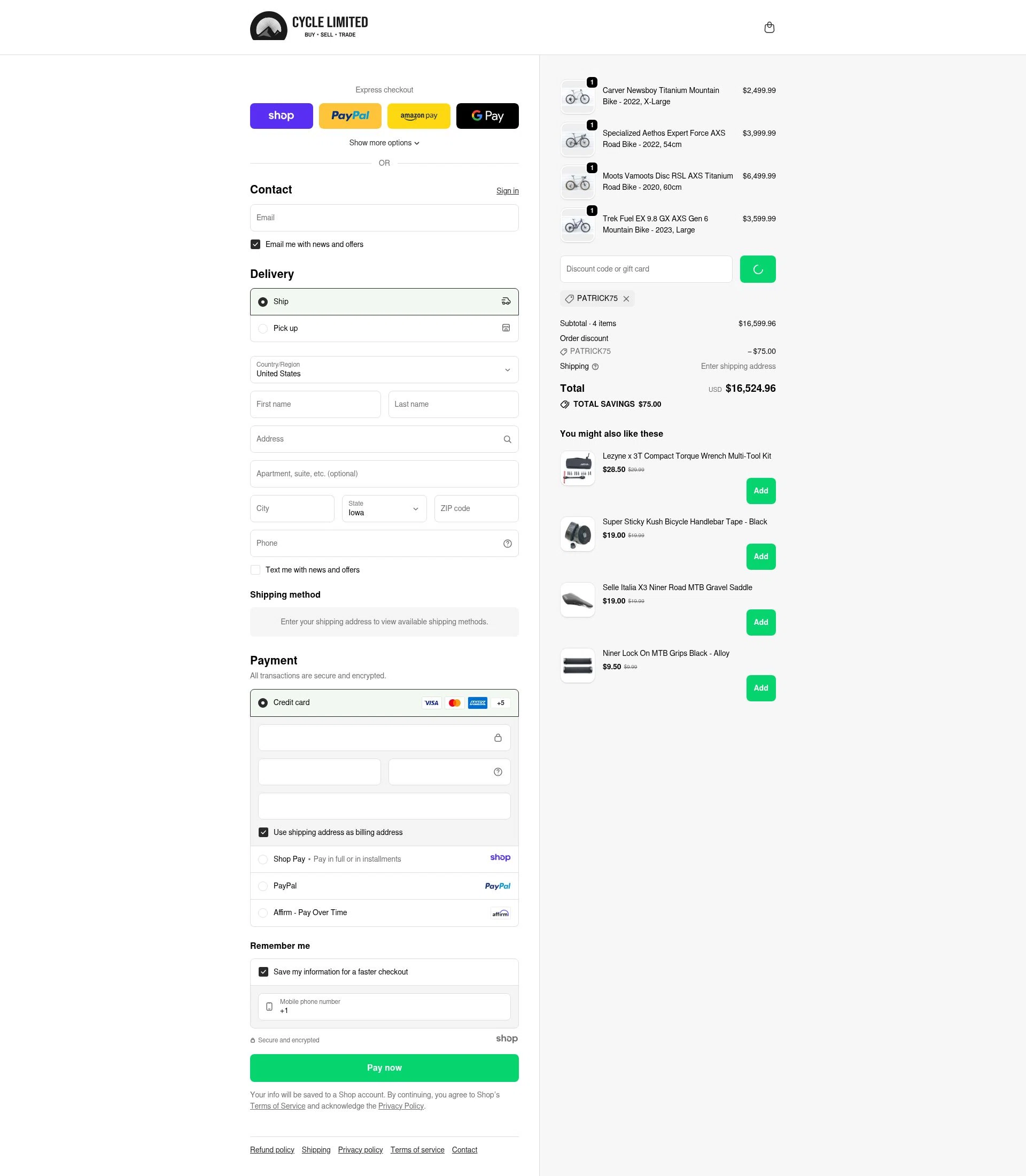 Cycle Limited checkout page showing Cycle Limited discount code box | Screenshot taken by SimplyCodes community member on Jan 6, 2026