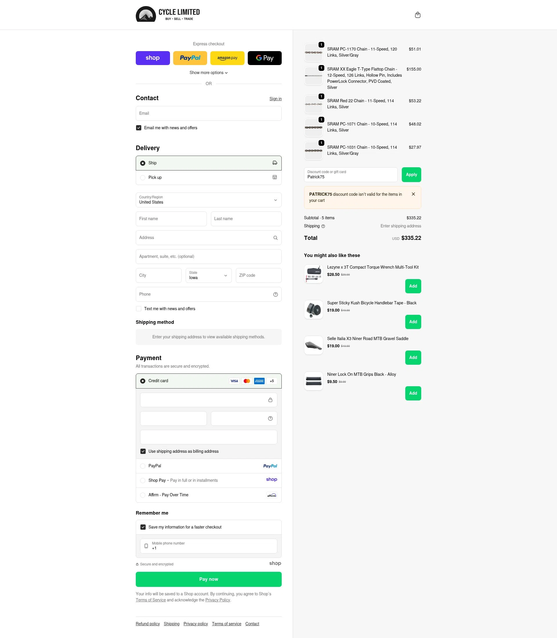 Cycle Limited checkout page showing Cycle Limited discount code box | Screenshot taken by SimplyCodes community member on Dec 15, 2025