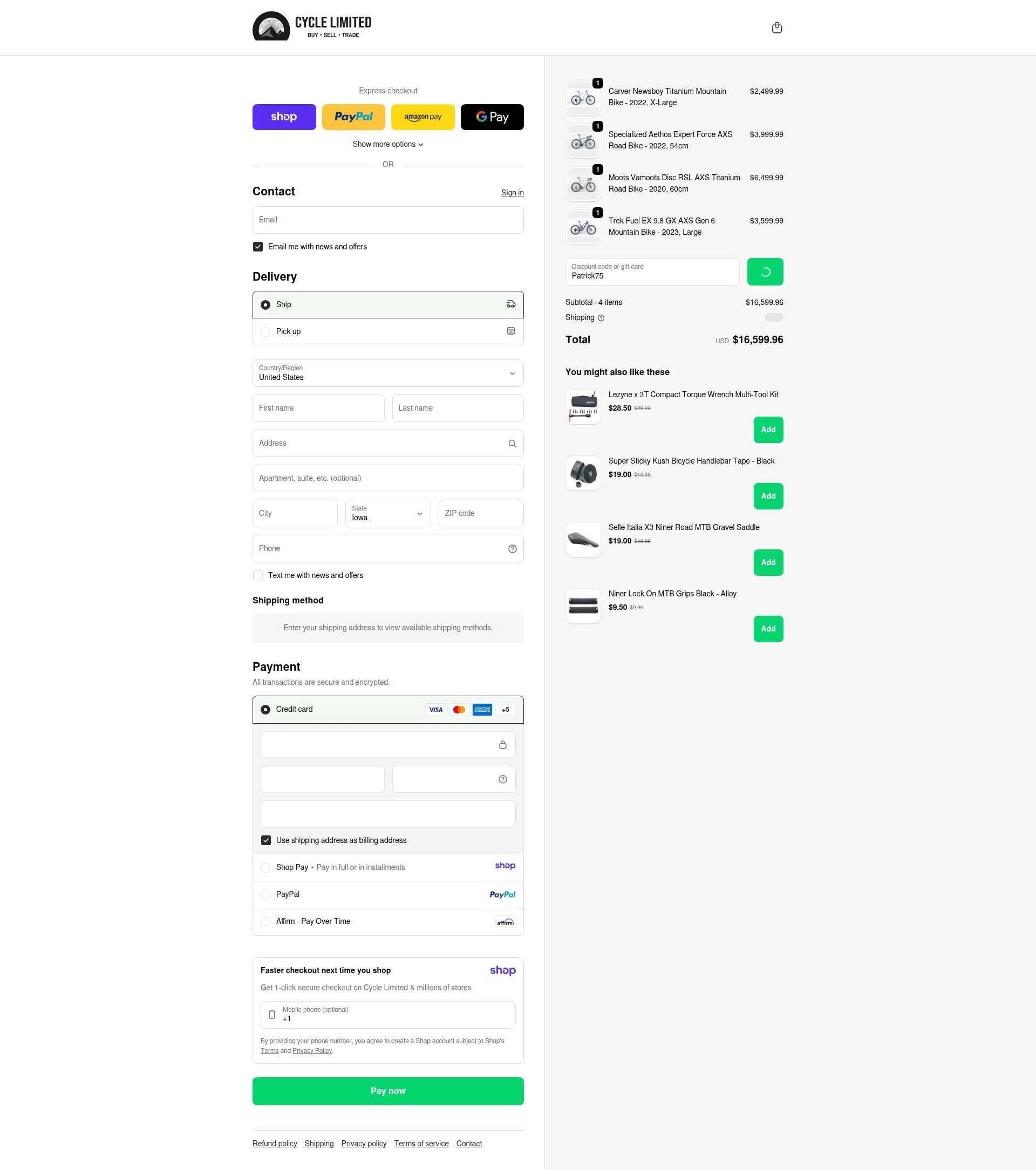 Cycle Limited checkout page showing Cycle Limited discount code box | Screenshot taken by SimplyCodes community member on Jan 11, 2026