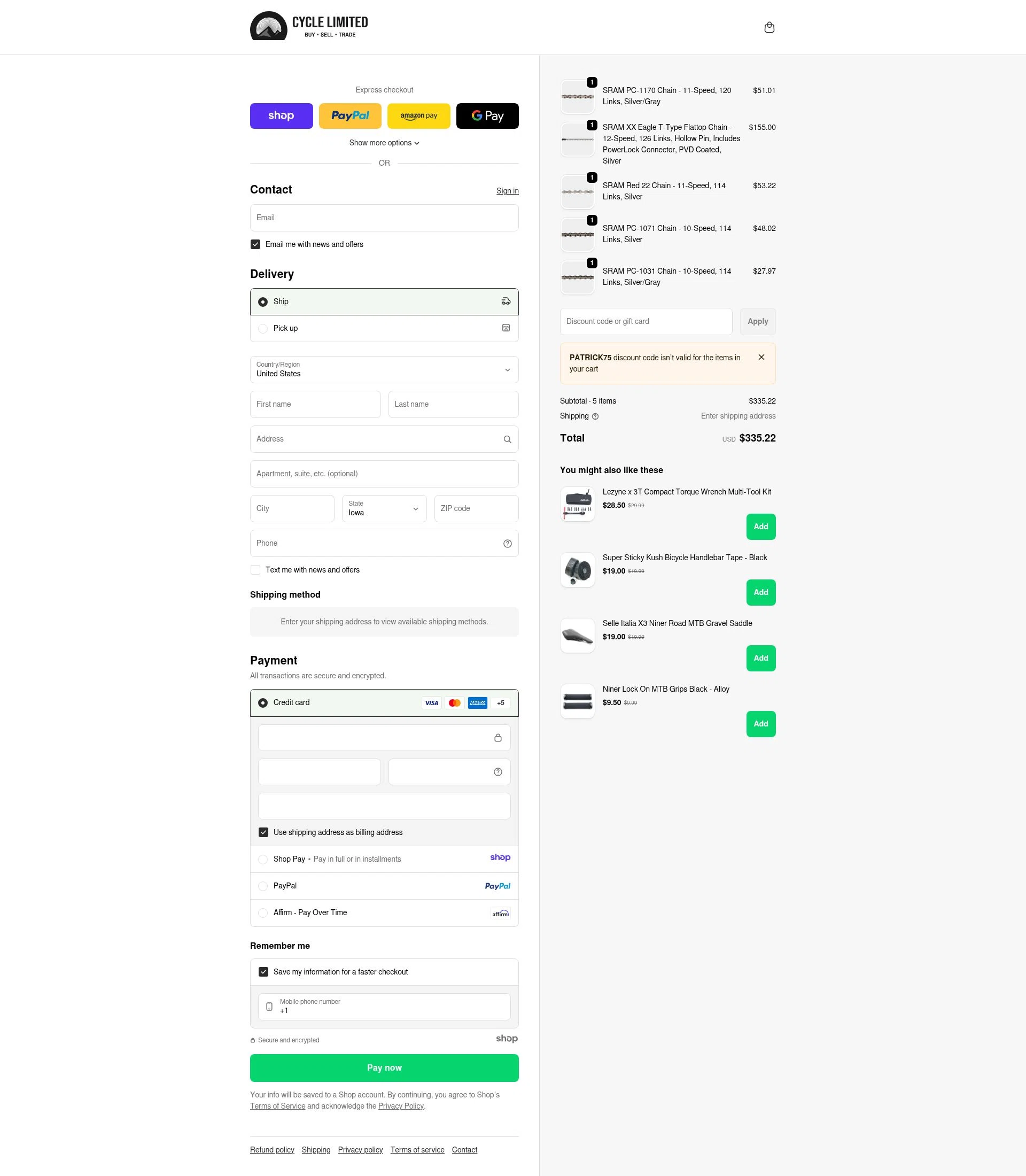 Cycle Limited checkout page showing Cycle Limited discount code box | Screenshot taken by SimplyCodes community member on Dec 27, 2025