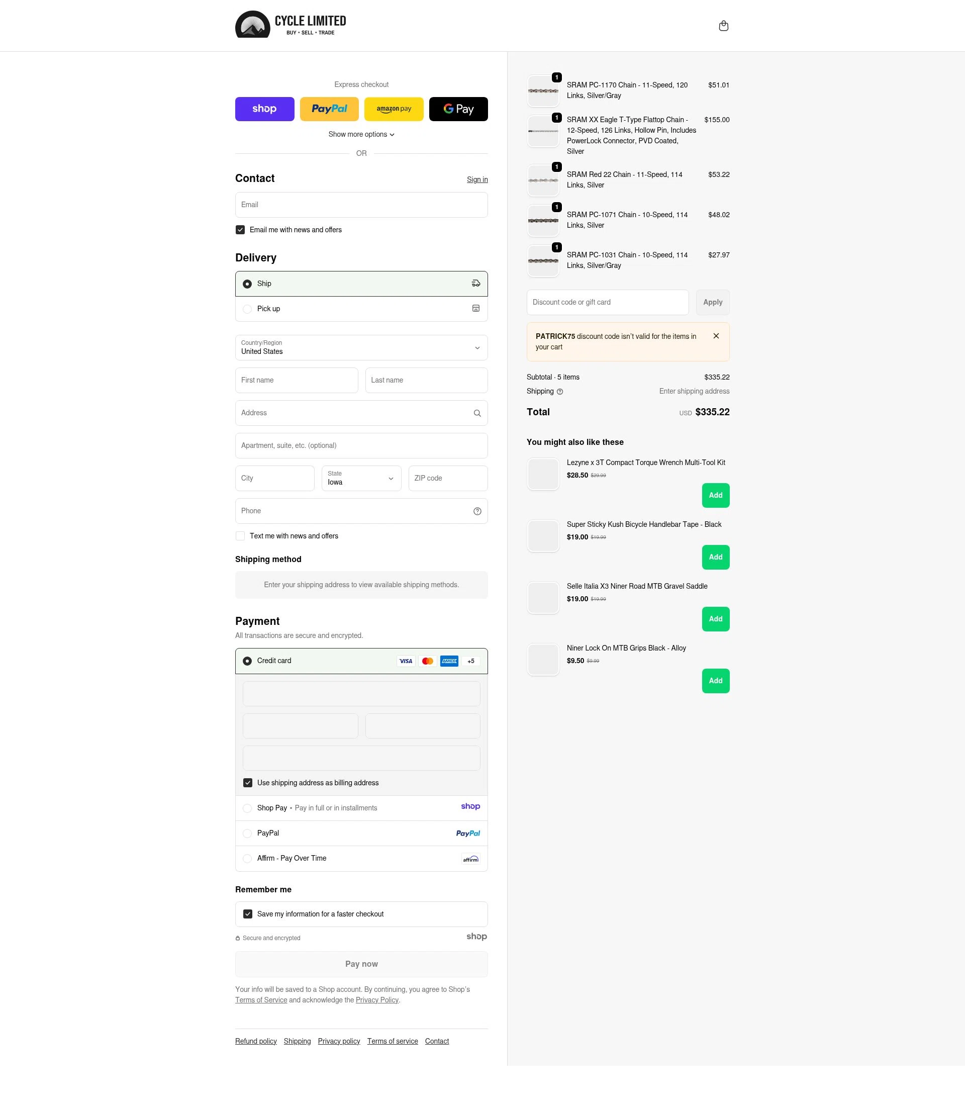 Cycle Limited checkout page showing Cycle Limited discount code box | Screenshot taken by SimplyCodes community member on Dec 22, 2025
