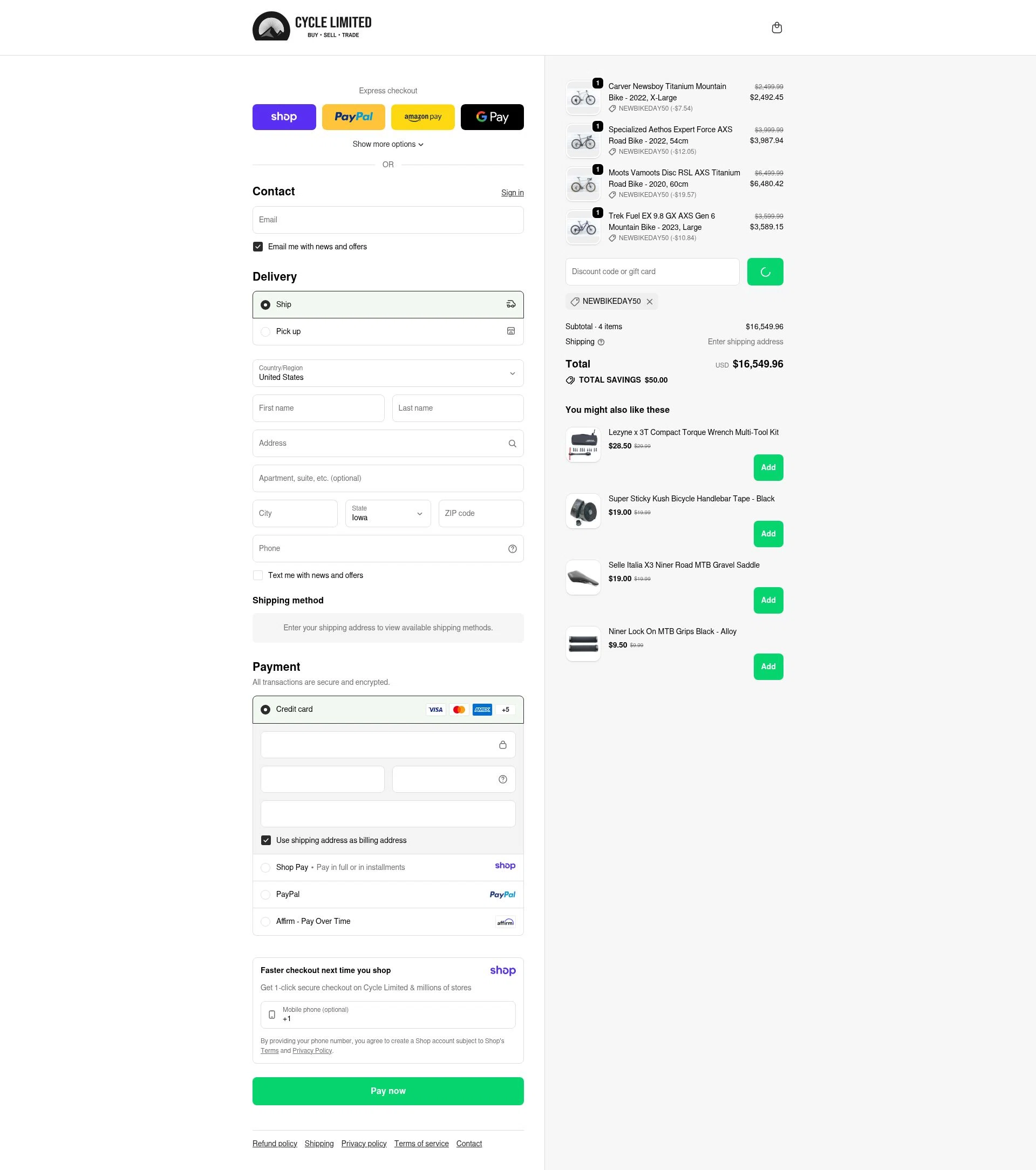 Cycle Limited checkout page showing Cycle Limited discount code box | Screenshot taken by SimplyCodes community member on Jan 11, 2026