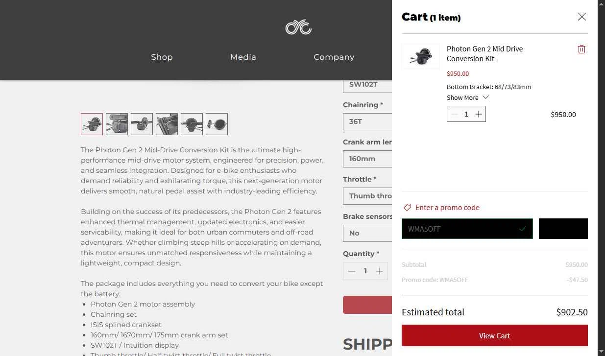 CYC MOTOR checkout page showing CYC MOTOR promo code box | Screenshot taken by SimplyCodes community member on Jan 12, 2026