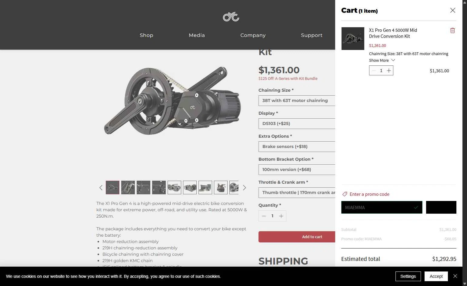 CYC MOTOR checkout page showing CYC MOTOR promo code box | Screenshot taken by SimplyCodes community member on Jan 12, 2026