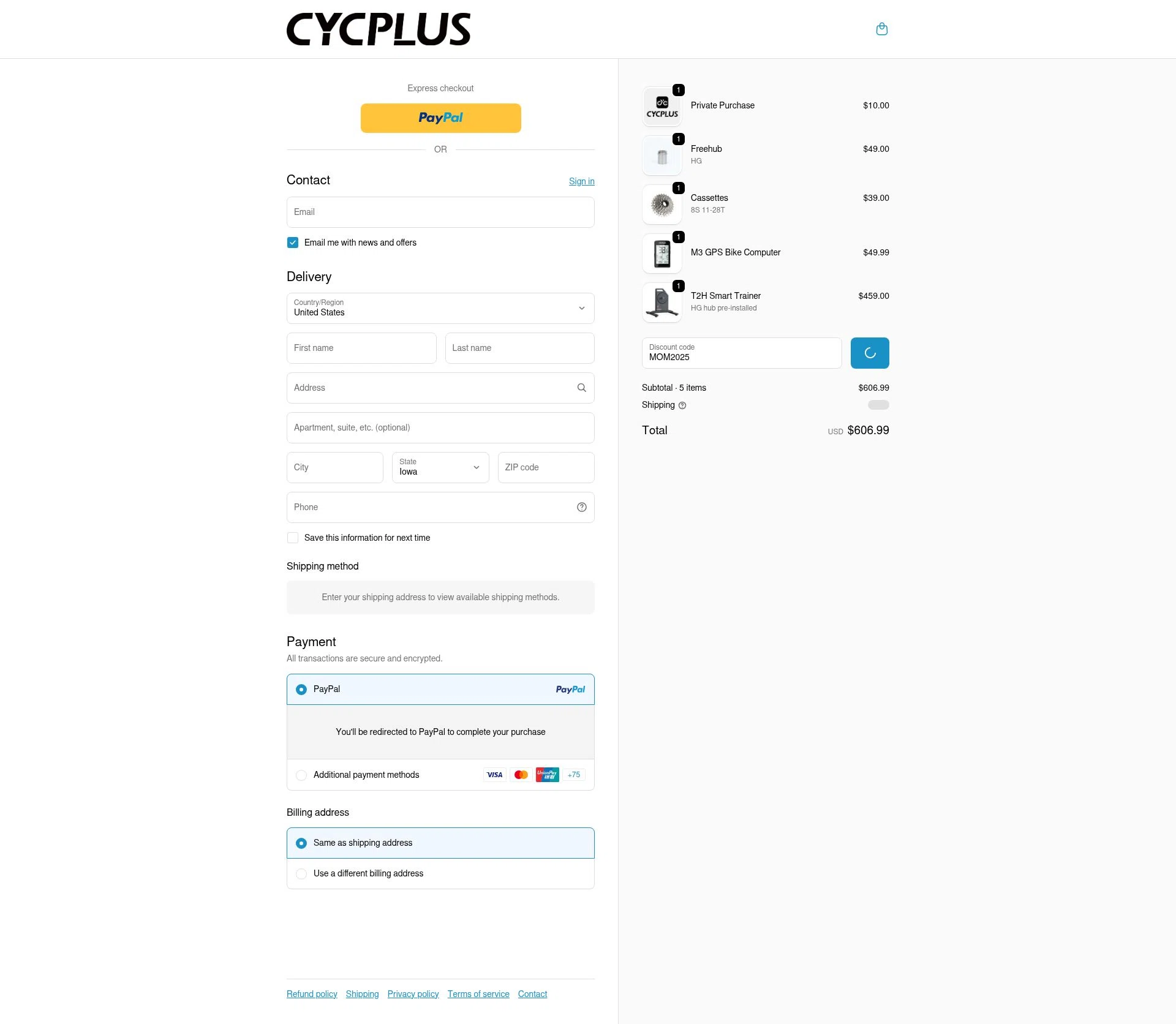 Cycplus checkout page showing Cycplus discount code box | Screenshot taken by SimplyCodes community member on Feb 19, 2026