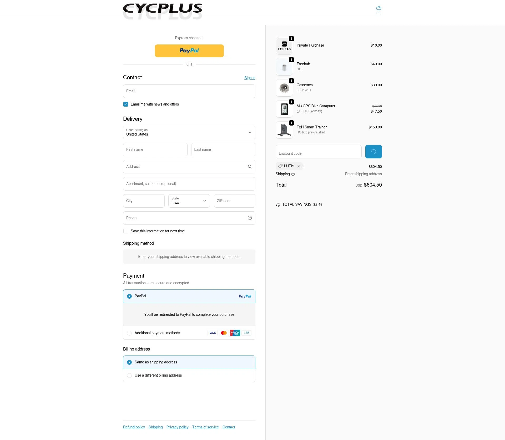 Cycplus checkout page showing Cycplus discount code box | Screenshot taken by SimplyCodes community member on Feb 19, 2026