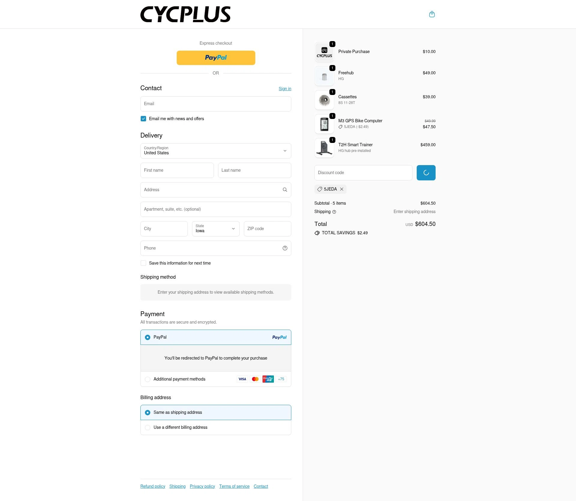 Cycplus checkout page showing Cycplus discount code box | Screenshot taken by SimplyCodes community member on Feb 19, 2026