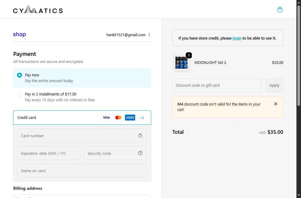 Cymatics.fm checkout page showing Cymatics.fm promo code box | Screenshot taken by SimplyCodes community member on Feb 17, 2026