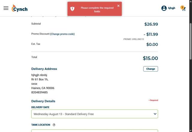 Cynch checkout page showing Cynch promo code box | Screenshot taken by SimplyCodes community member on Aug 10, 2025