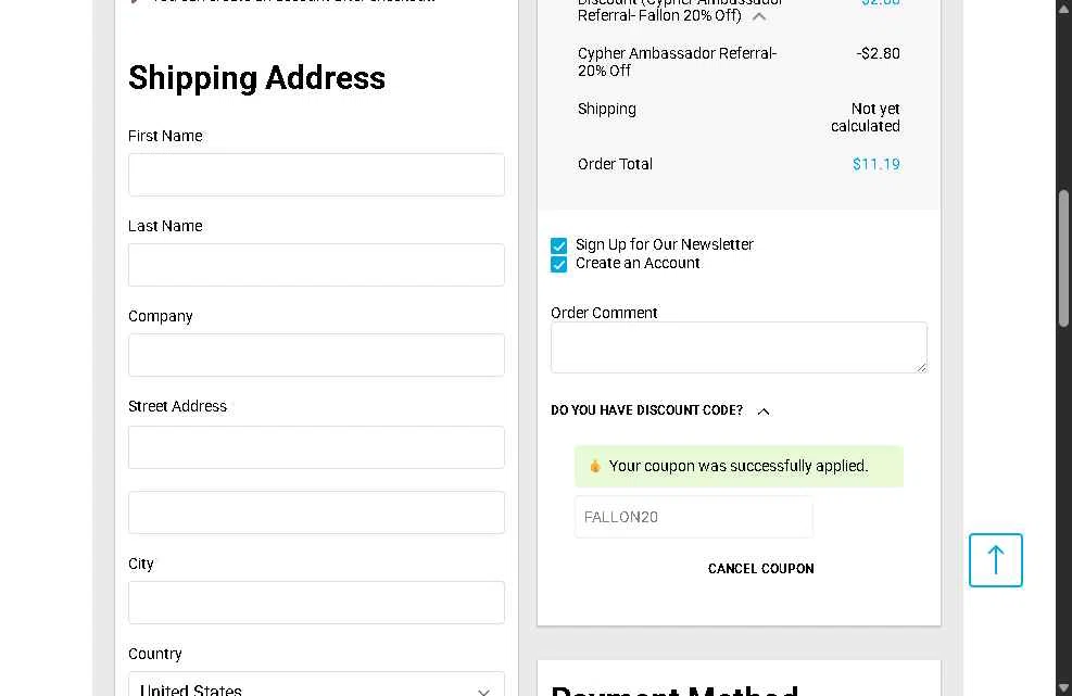 Cypher checkout page showing Cypher promo code box | Screenshot taken by SimplyCodes community member on Aug 3, 2025