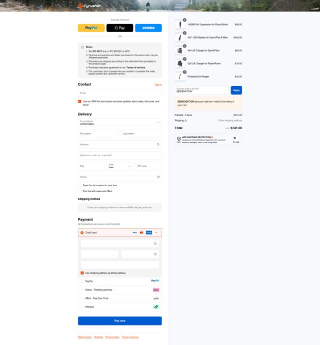 Cyrusher checkout page showing Cyrusher discount code box | Screenshot taken by SimplyCodes community member on Sep 12, 2025