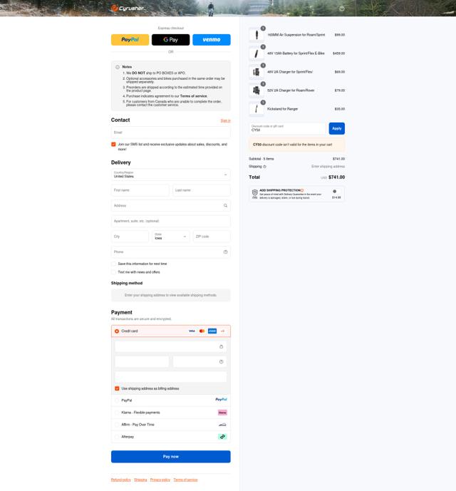 Cyrusher checkout page showing Cyrusher discount code box | Screenshot taken by SimplyCodes community member on Sep 12, 2025