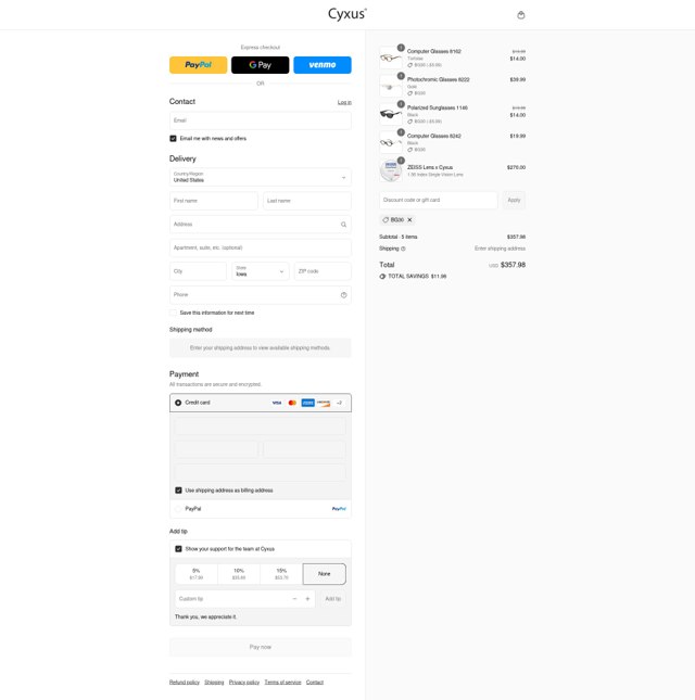 Cyxus checkout page showing Cyxus coupon code box | Screenshot taken by SimplyCodes community member on Sep 6, 2025