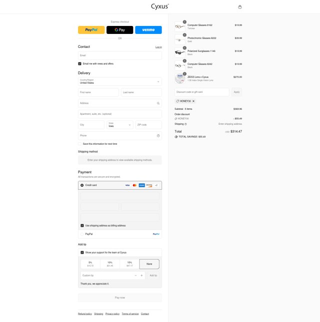 Cyxus checkout page showing Cyxus coupon code box | Screenshot taken by SimplyCodes community member on Sep 6, 2025