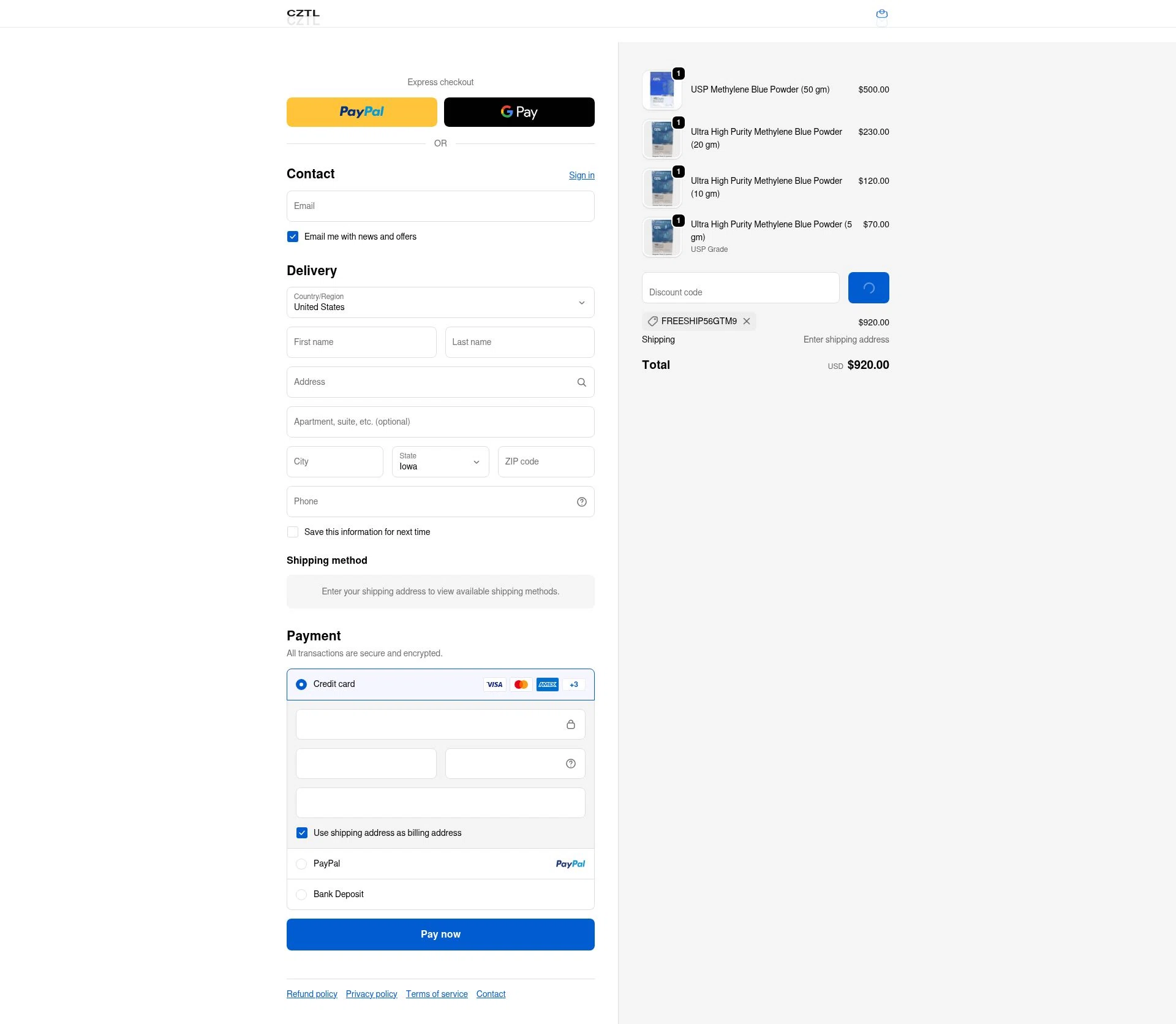 CZTL checkout page showing CZTL discount code box | Screenshot taken by SimplyCodes community member on Jan 8, 2026